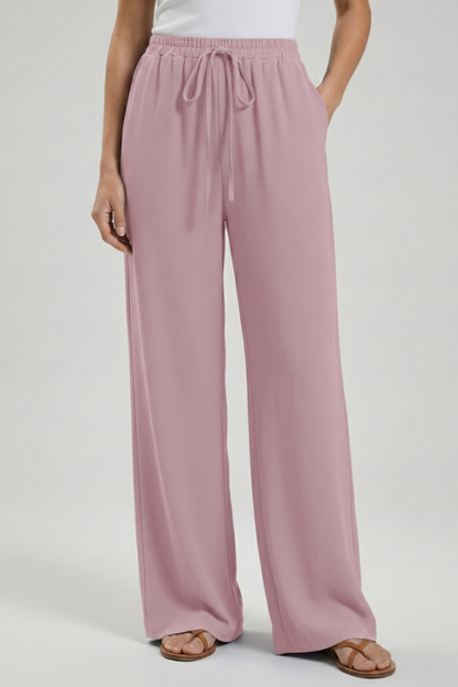 Lightweight Drawstring Waist Palazzo Pants