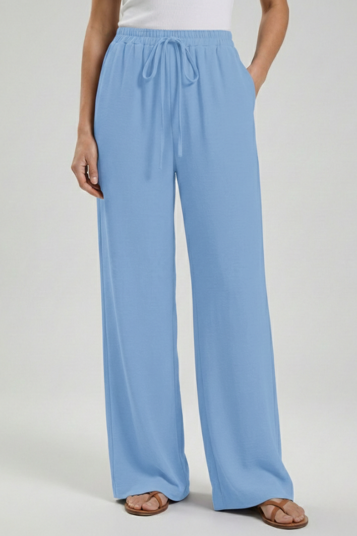 Lightweight Drawstring Waist Palazzo Pants