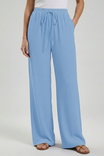 Lightweight Drawstring Waist Palazzo Pants