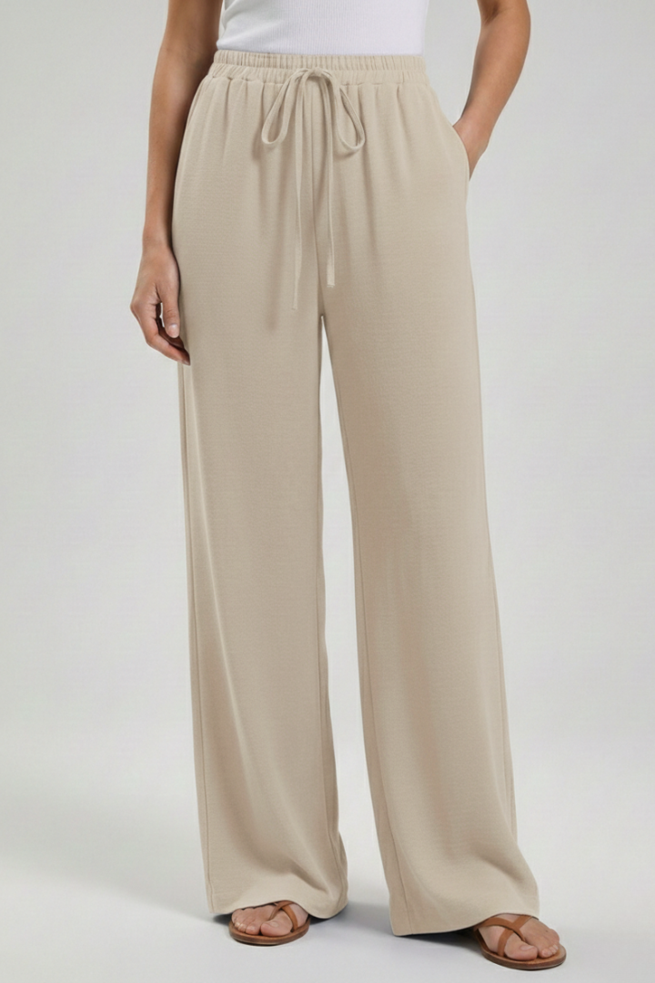 Lightweight Drawstring Waist Palazzo Pants
