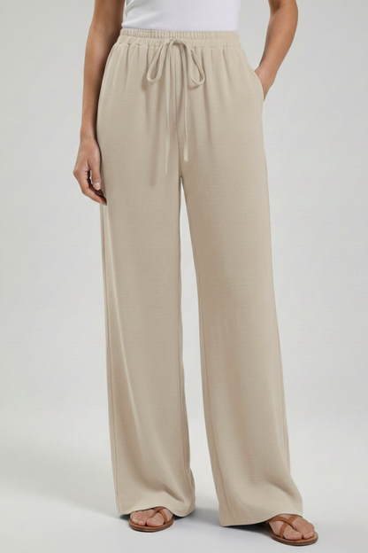 Lightweight Drawstring Waist Palazzo Pants