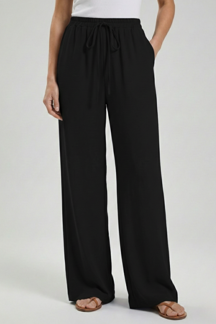 Lightweight Drawstring Waist Palazzo Pants