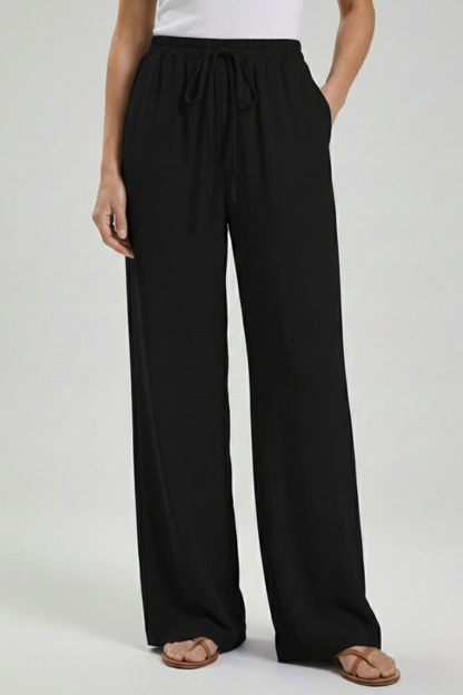 Lightweight Drawstring Waist Palazzo Pants