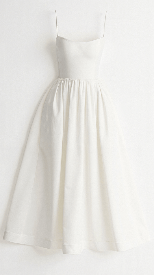 Lightweight Flared Midi Dress with Ascot Neckline