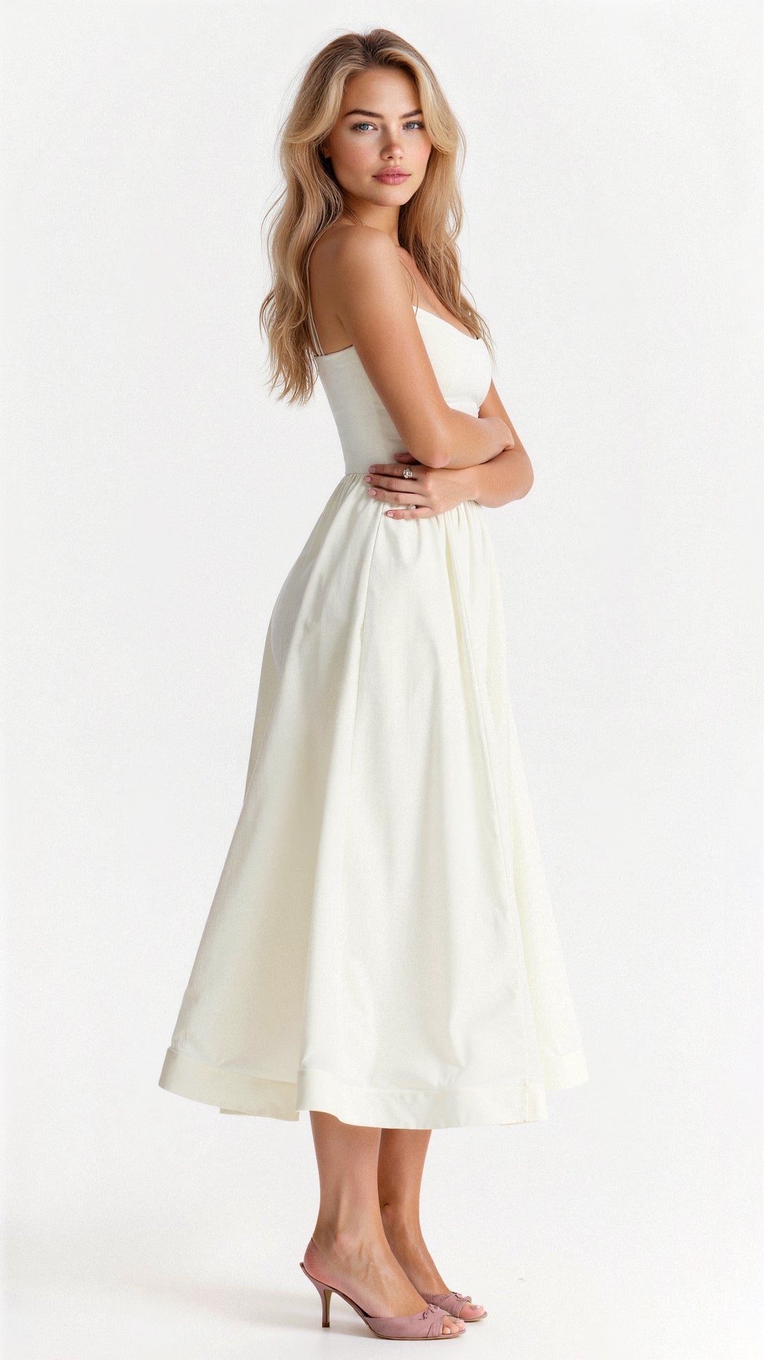Lightweight Flared Midi Dress with Ascot Neckline