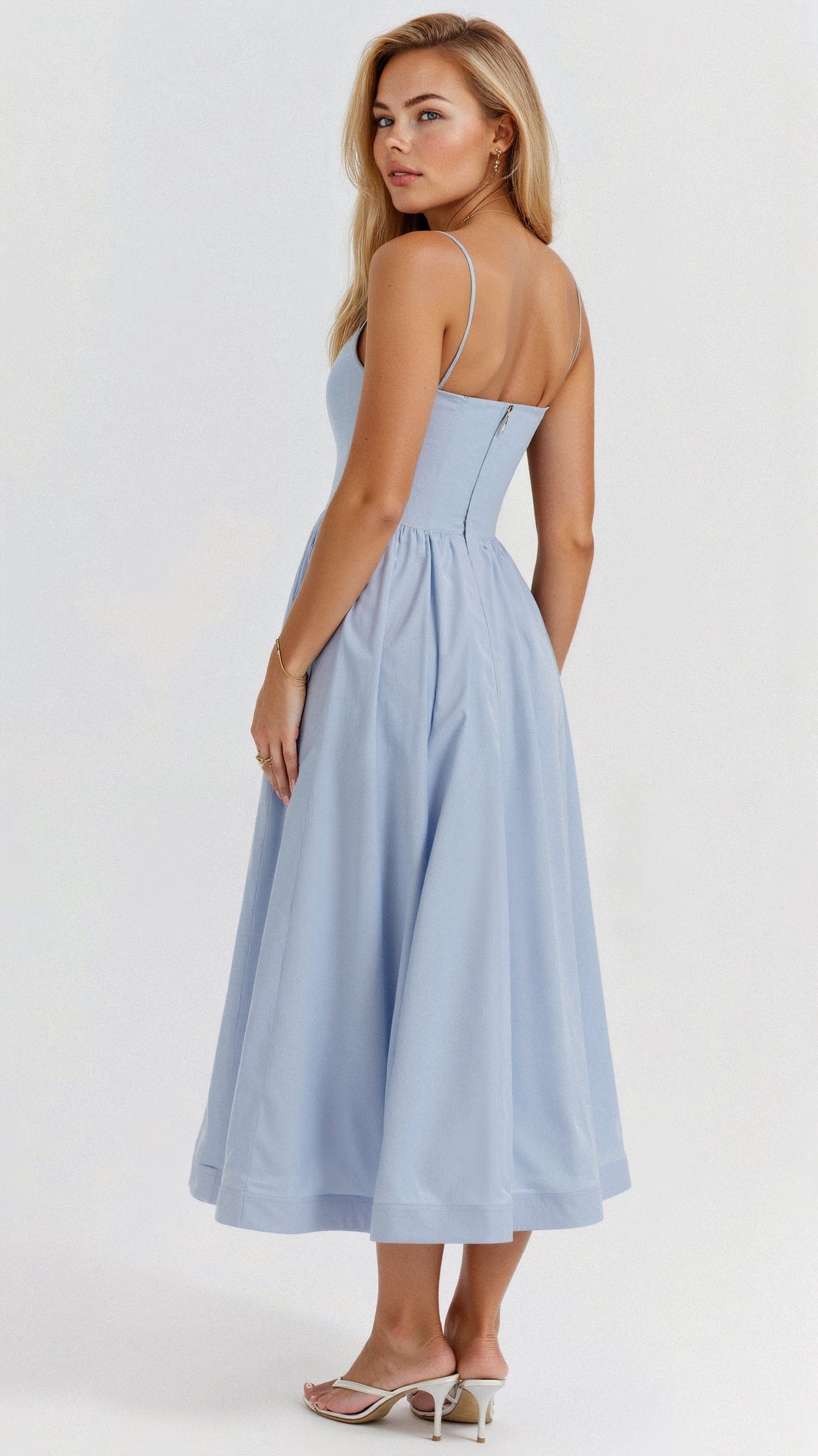 Lightweight Flared Midi Dress with Ascot Neckline