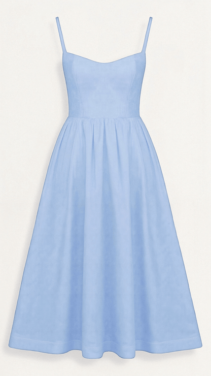 Lightweight Flared Midi Dress with Ascot Neckline