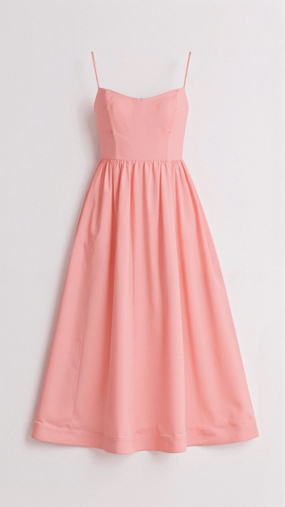 Lightweight Flared Midi Dress with Ascot Neckline