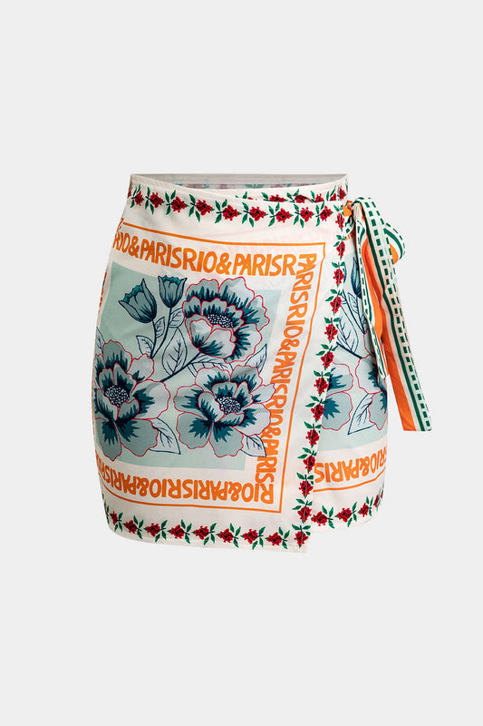 Lightweight Floral Print Knotted Mini Skirt