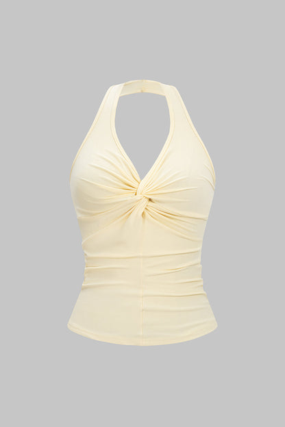 Lightweight Halter Neck Twist Knot Crop Top