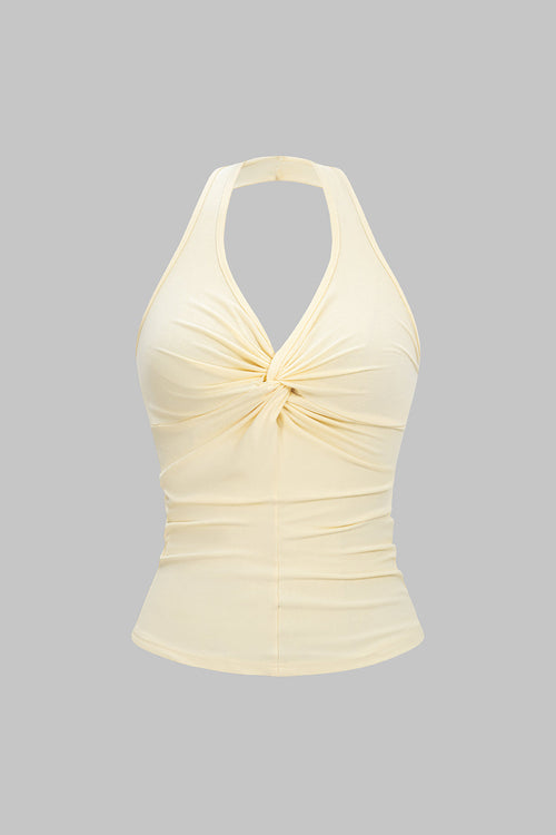 Lightweight Halter Neck Twist Knot Crop Top