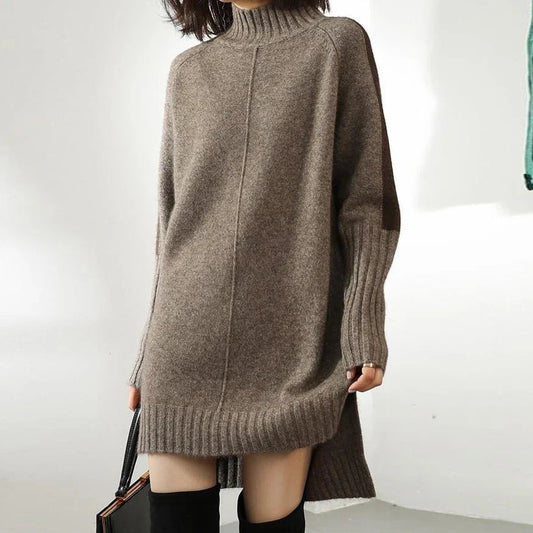Lightweight Knit Turtleneck Sweater Dress