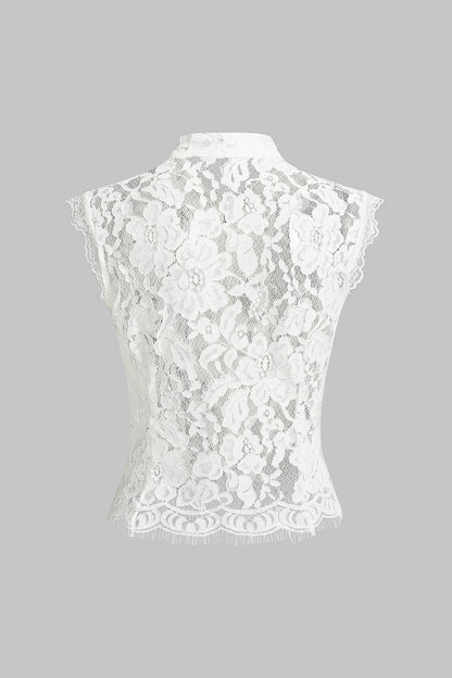 Lightweight Lace Mock Neck Tank Top