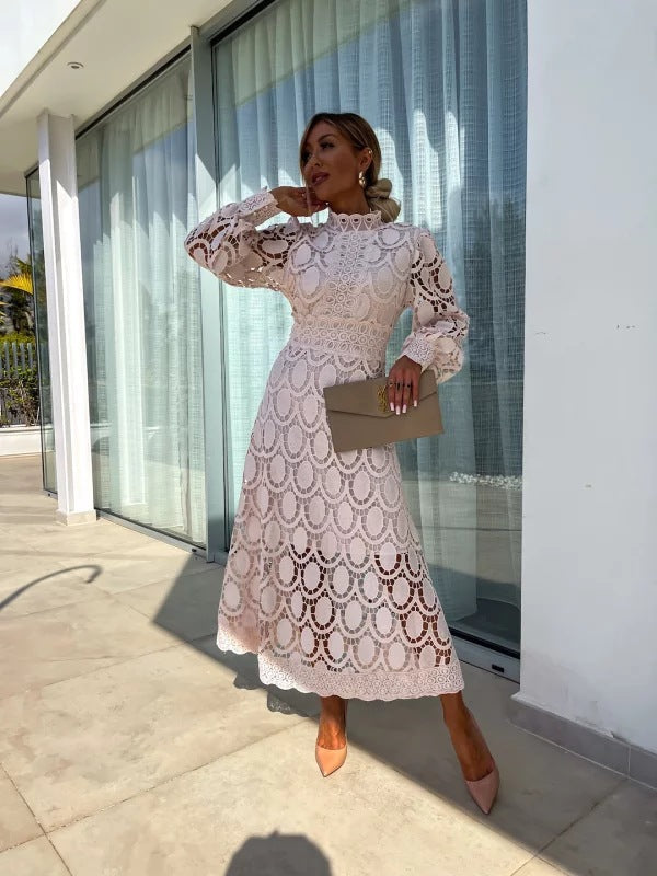 Lightweight Long Sleeve Midi Evening Dress