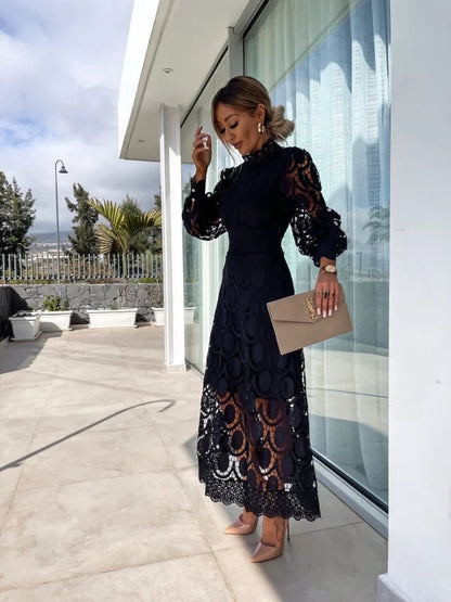 Lightweight Long Sleeve Midi Evening Dress