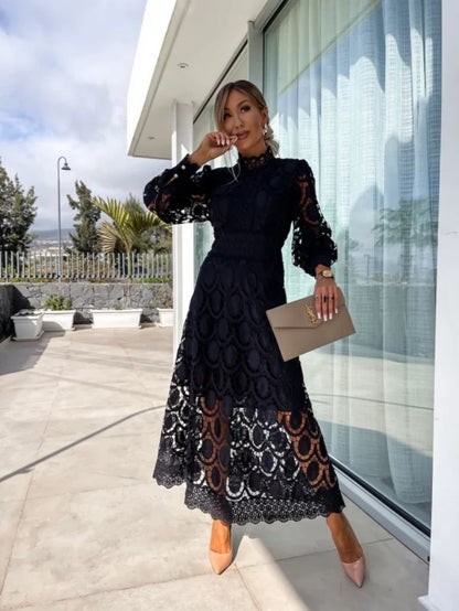 Lightweight Long Sleeve Midi Evening Dress