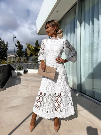 Lightweight Long Sleeve Midi Evening Dress