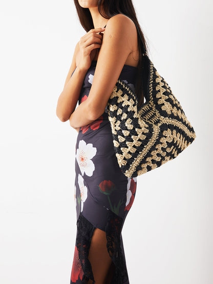 Lightweight Macrame Straw Shoulder Bag