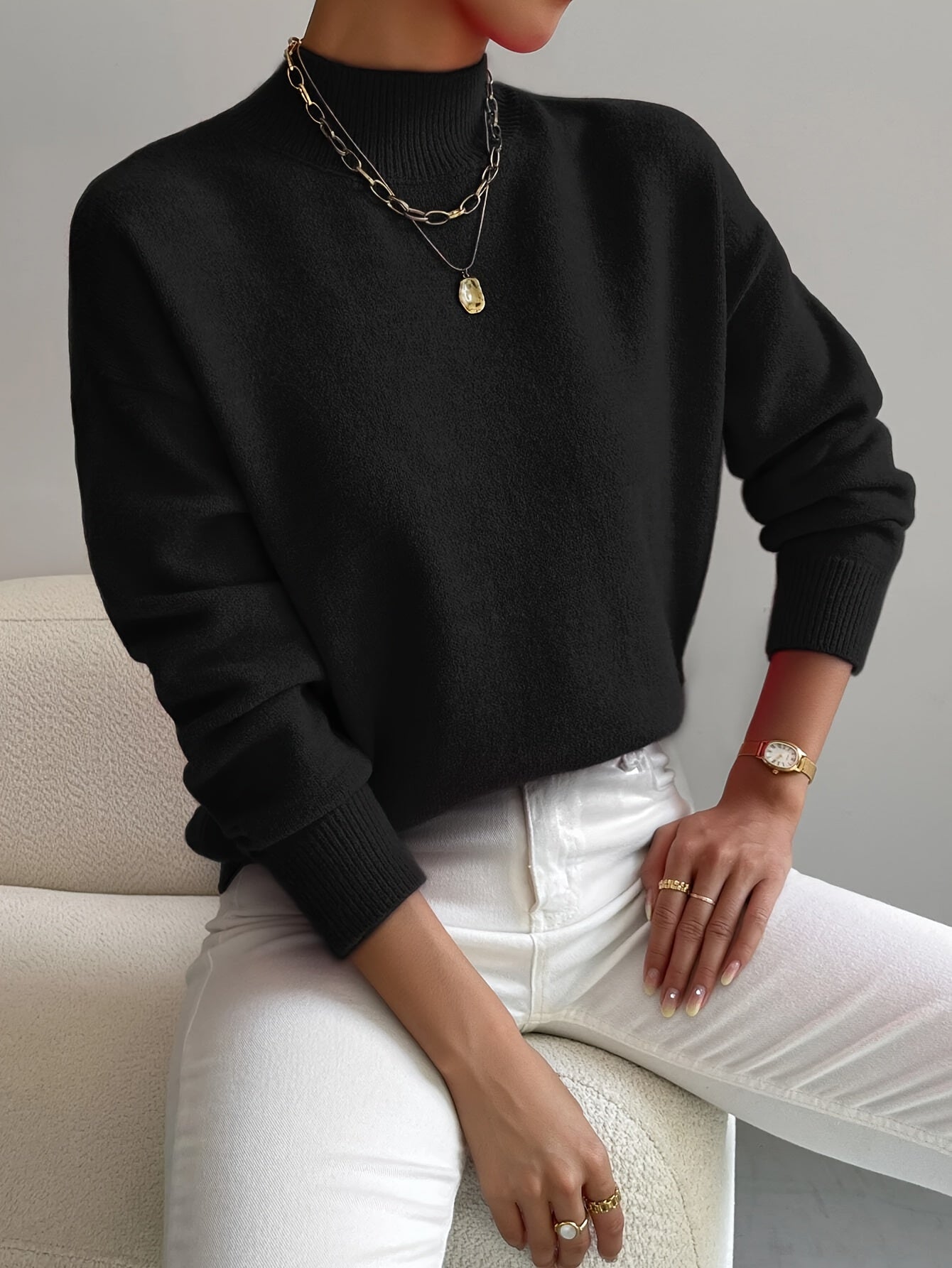 Lightweight Mock Neck Relaxed Fit Sweater
