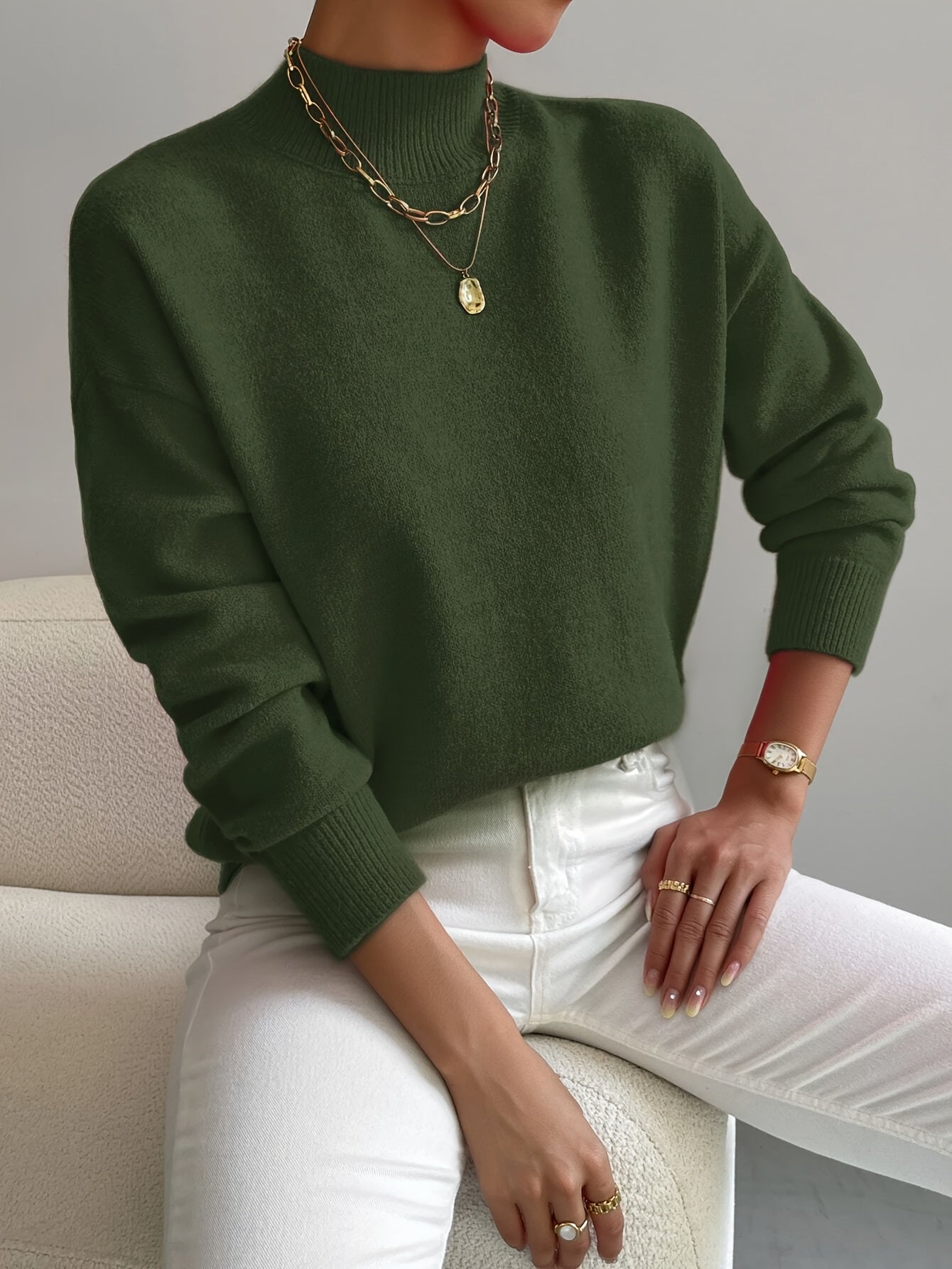 Lightweight Mock Neck Relaxed Fit Sweater