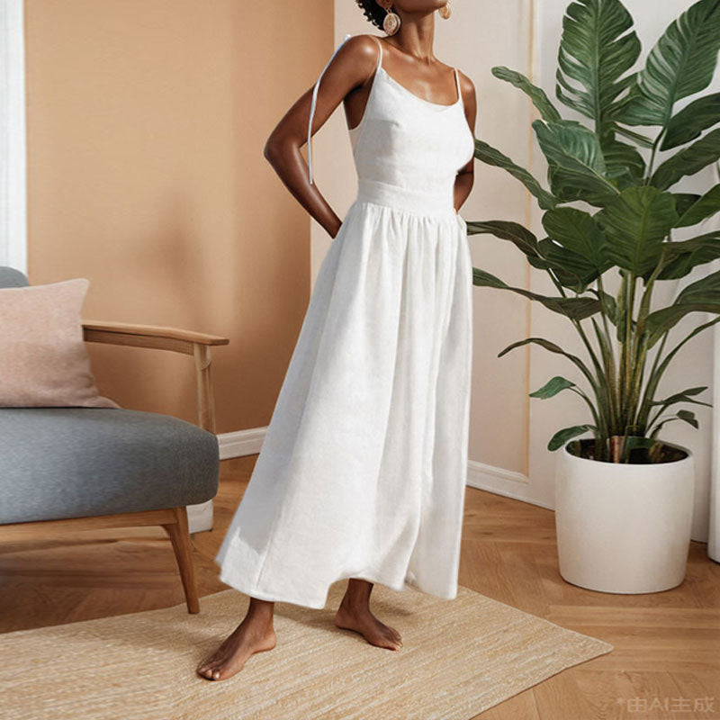 Lightweight Open Back White Midi Dress