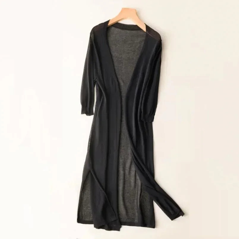 Lightweight Open Front Long Cardigan