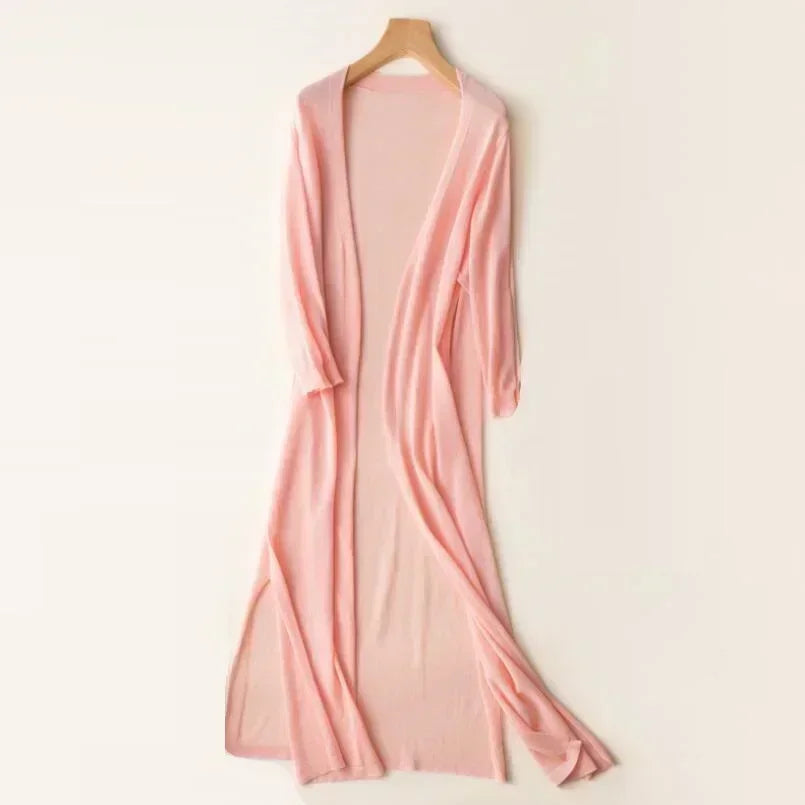 Lightweight Open Front Long Cardigan