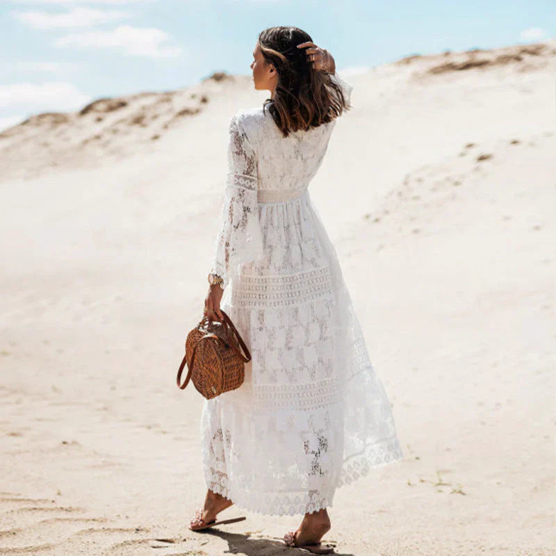 Lightweight Open Neck Long Sleeve Maxi Dress