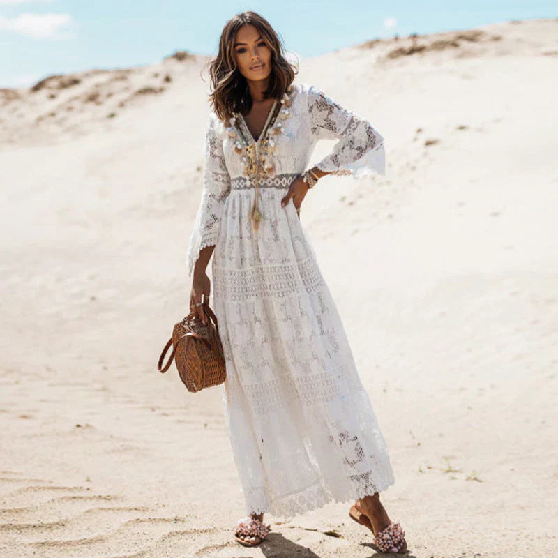 Lightweight Open Neck Long Sleeve Maxi Dress