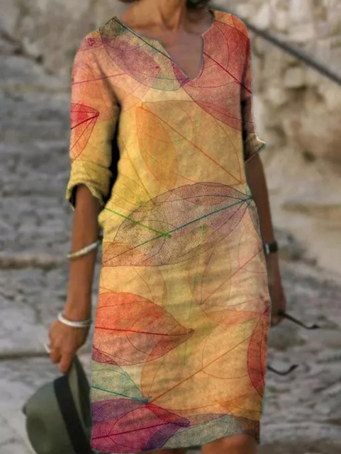 Lightweight Printed V-Neck Midi Dress