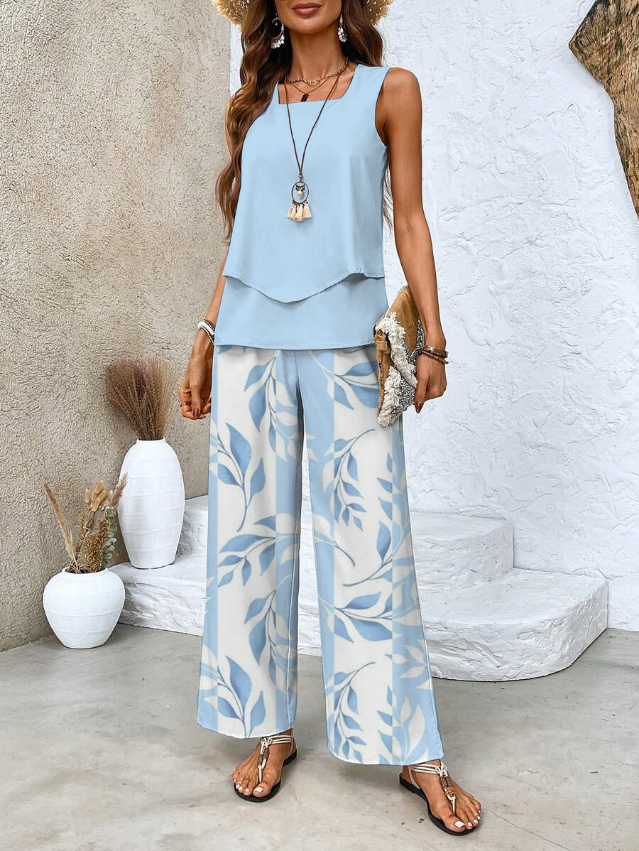Lightweight Printed Wide Leg Pants