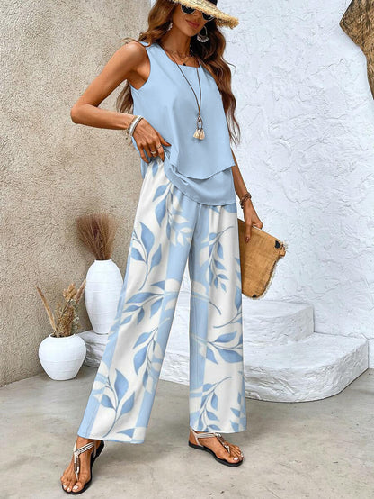 Lightweight Printed Wide Leg Pants