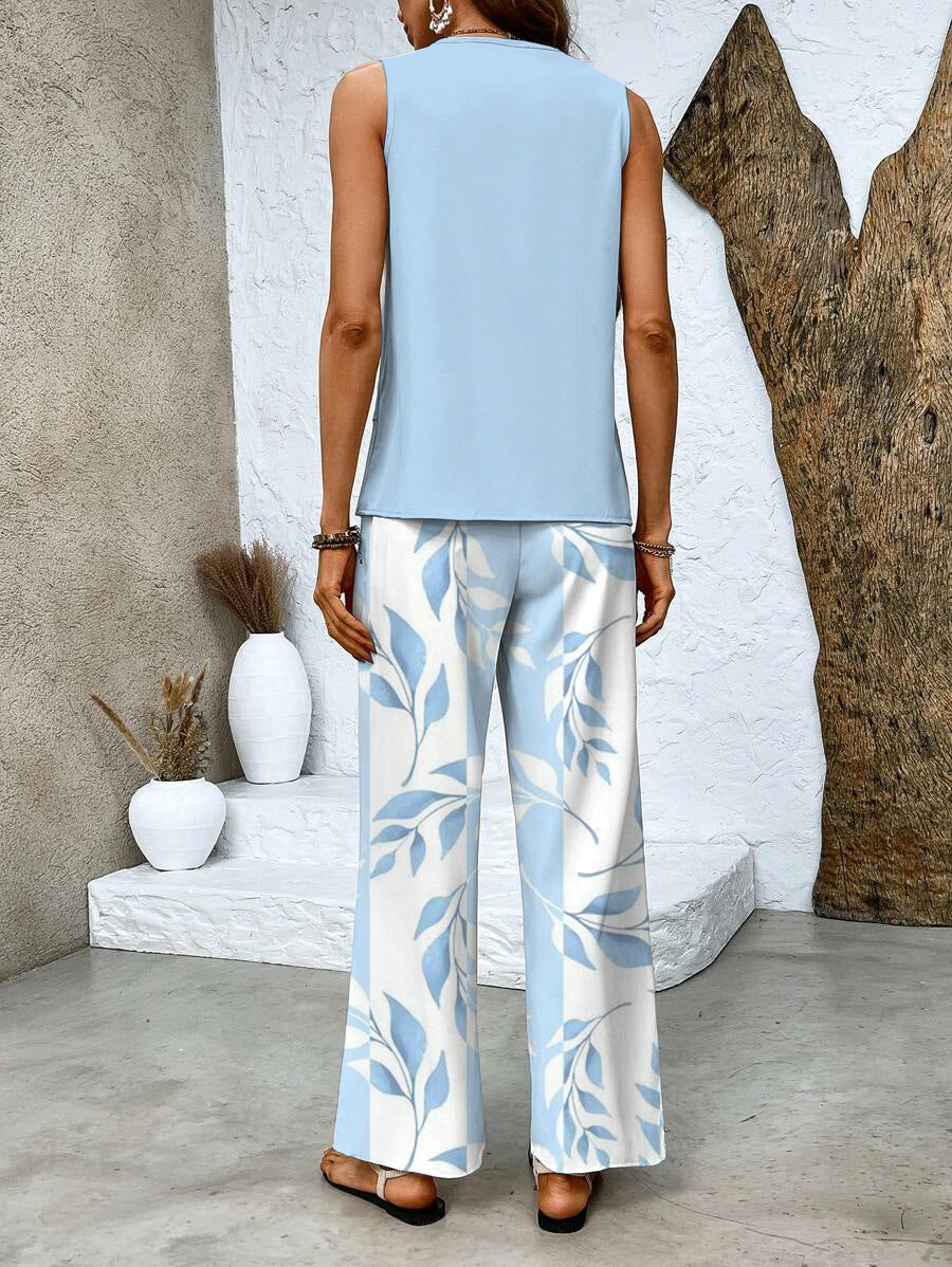 Lightweight Printed Wide Leg Pants