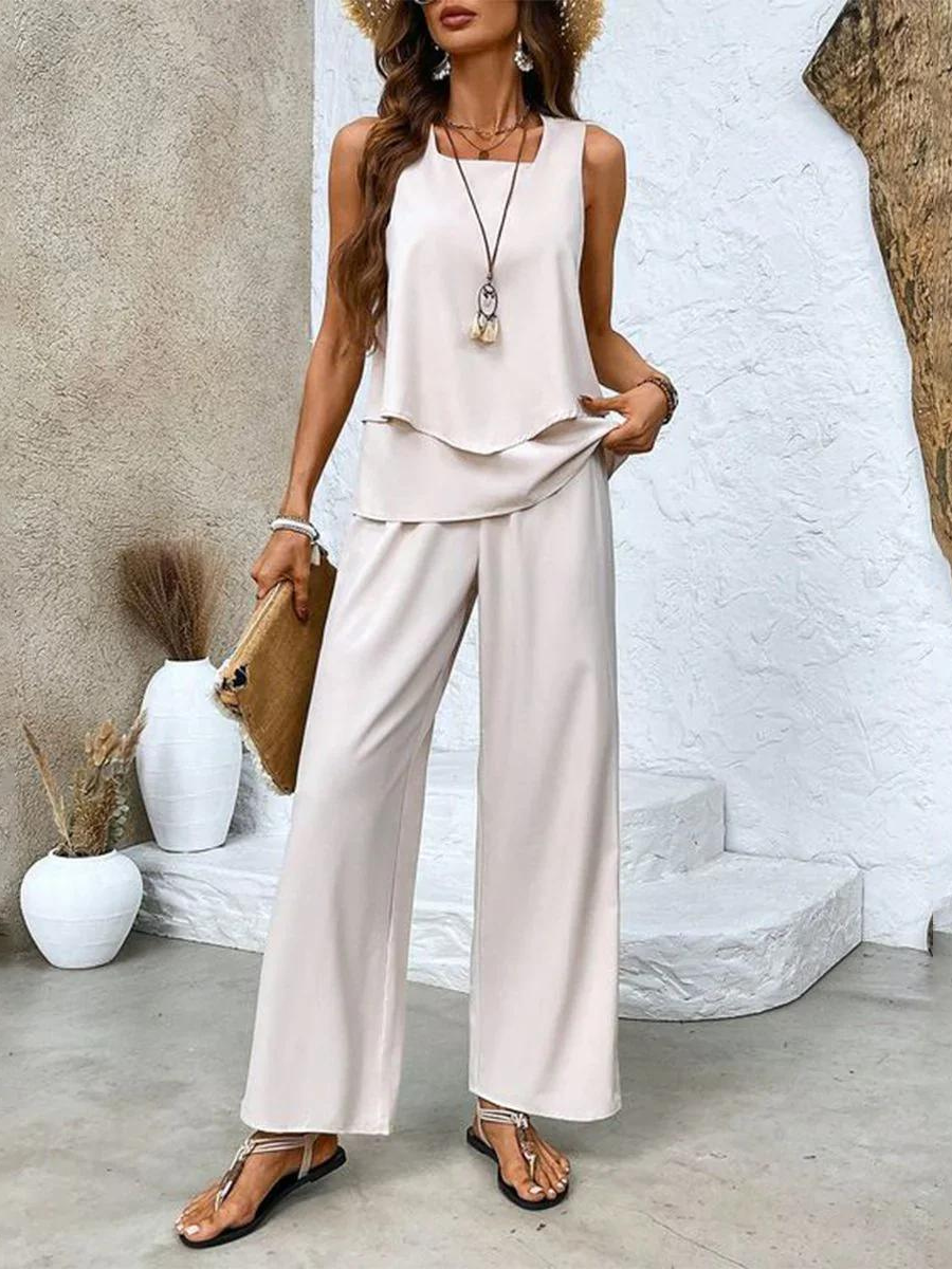 Lightweight Printed Wide Leg Pants