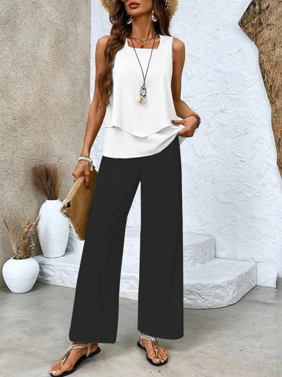 Lightweight Printed Wide Leg Pants
