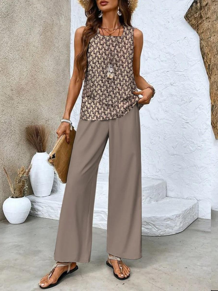 Lightweight Printed Wide Leg Pants