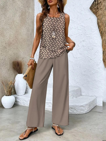 Lightweight Printed Wide Leg Pants
