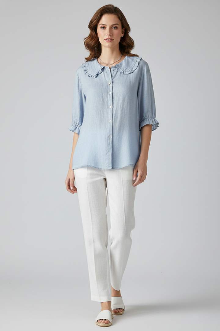 Lightweight Ruffled Collar Casual Shirt