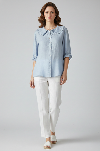 Lightweight Ruffled Collar Casual Shirt