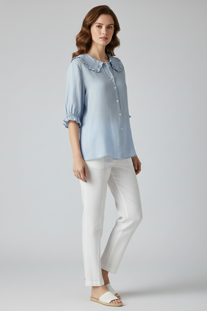 Lightweight Ruffled Collar Casual Shirt