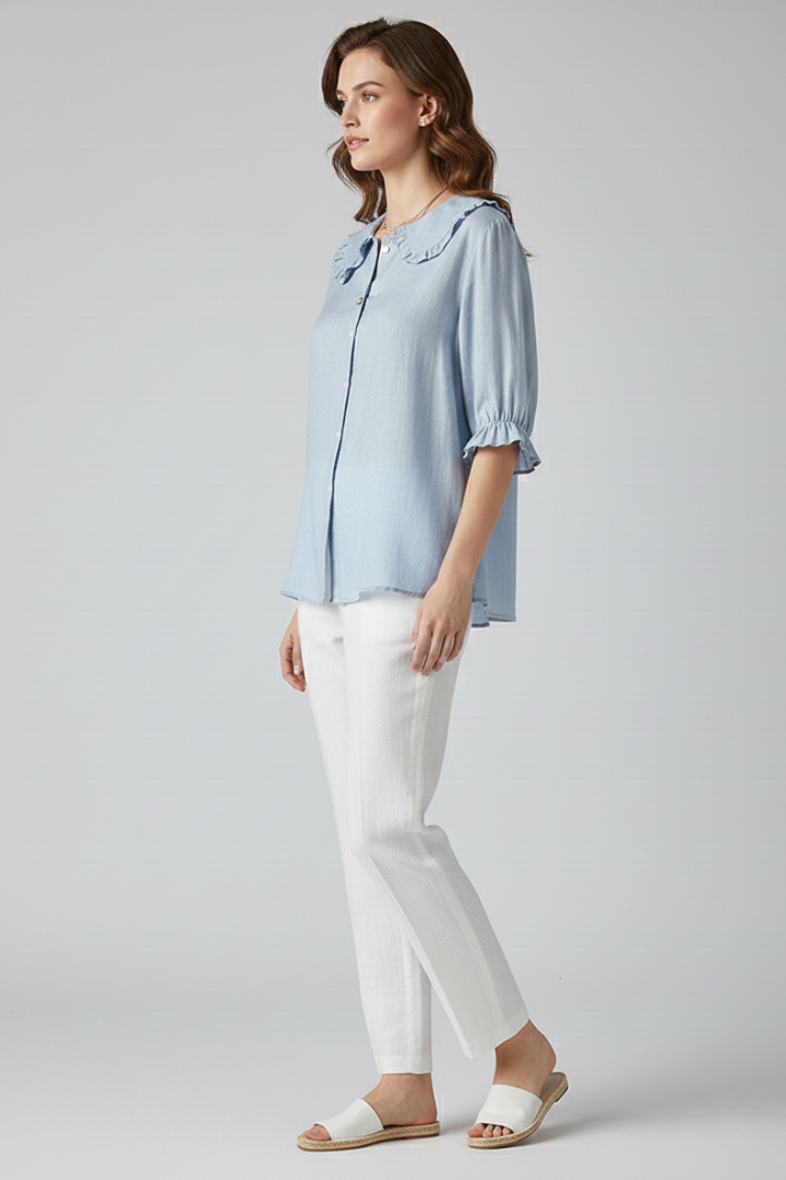 Lightweight Ruffled Collar Casual Shirt