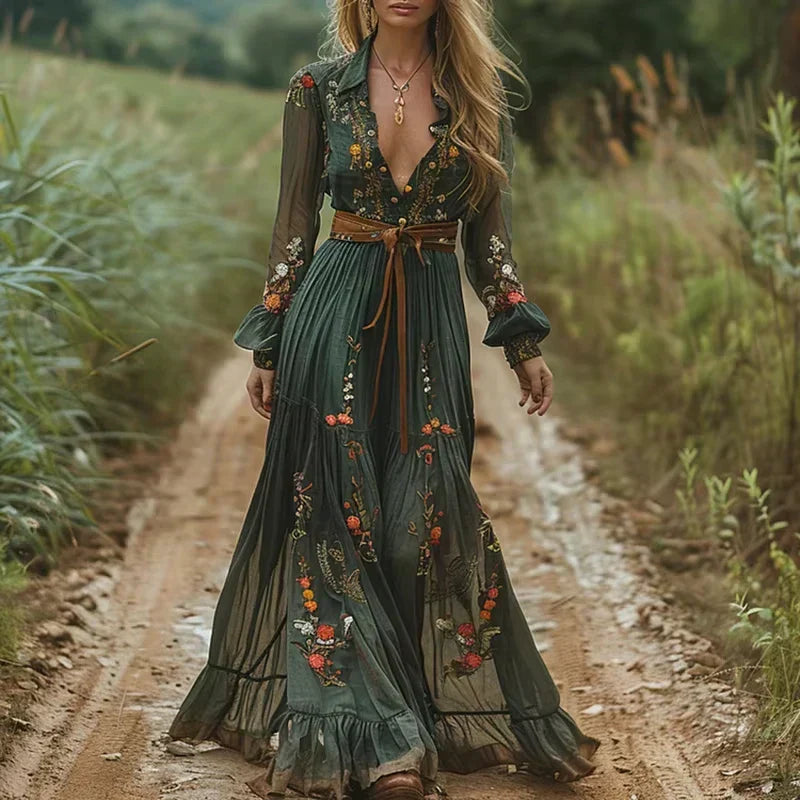 Lightweight Ruffled V-Neck Maxi Dress