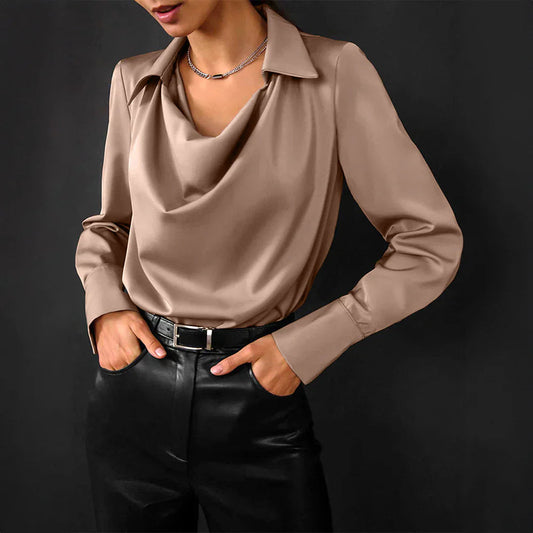 Lightweight Satin Drape Neck Blouse