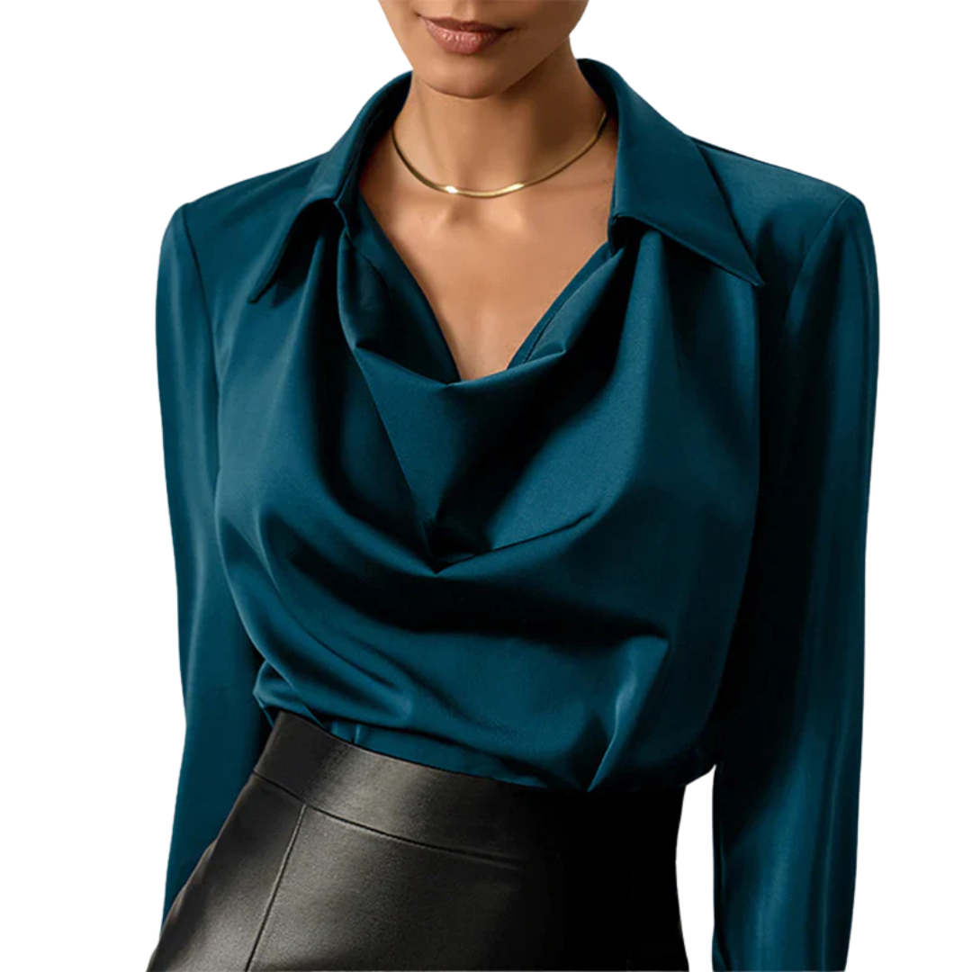 Lightweight Satin Drape Neck Blouse