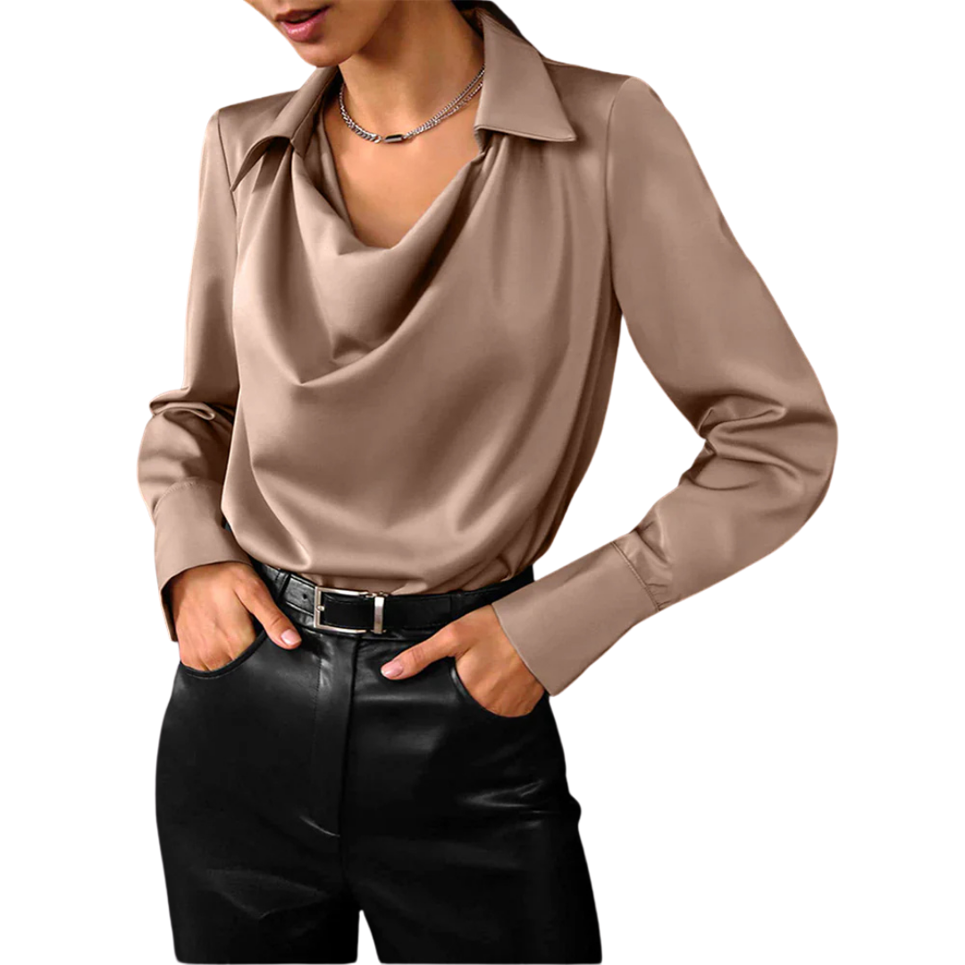 Lightweight Satin Drape Neck Blouse