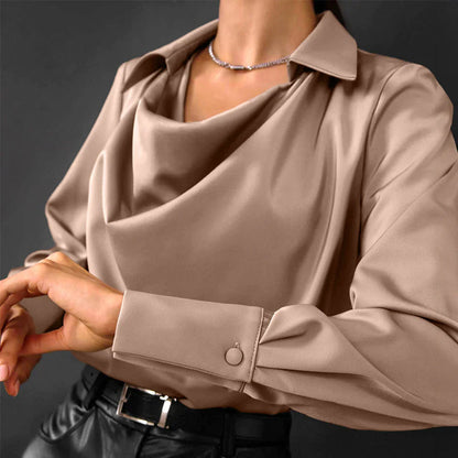 Lightweight Satin Drape Neck Blouse
