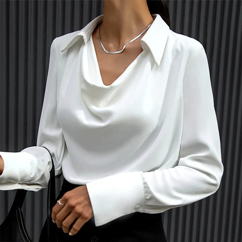 Lightweight Satin Drape Neck Blouse