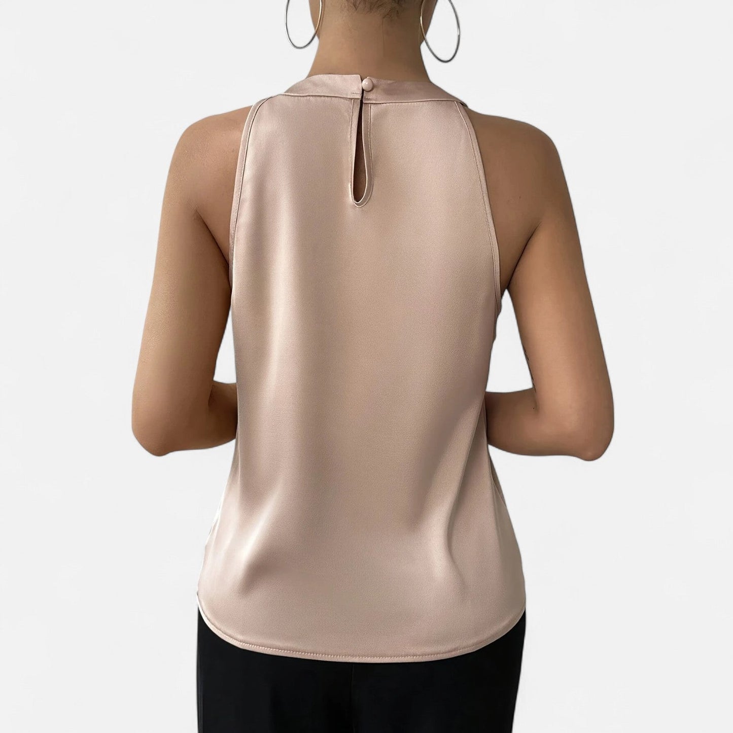 Lightweight Satin Pleated High Neck Tank Top