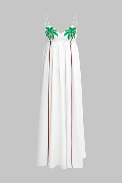 Lightweight Sleeveless Palm Print Midi Dress