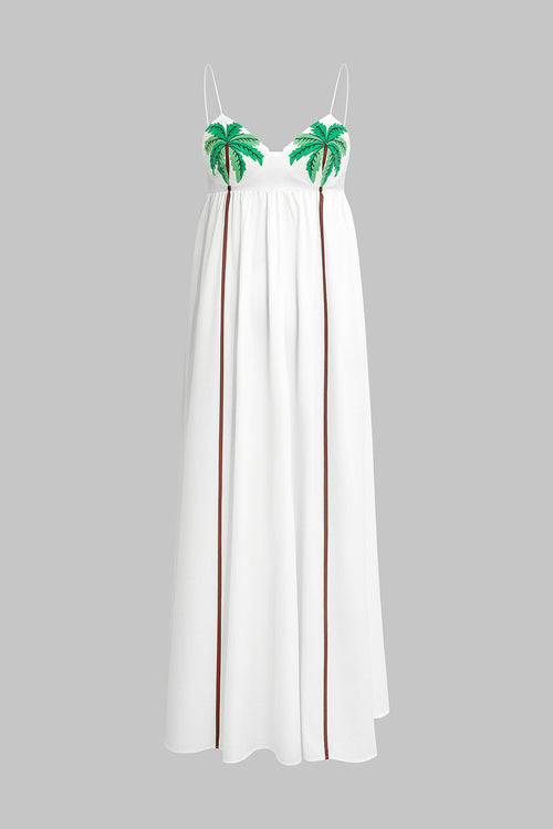 Lightweight Sleeveless Palm Print Midi Dress